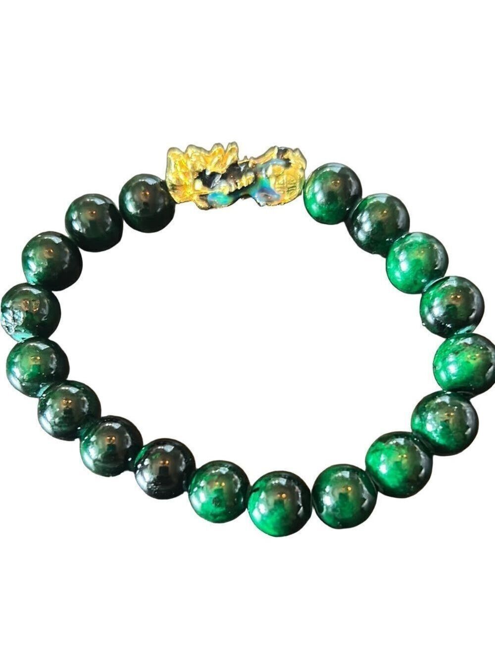 Feng shui, dragon Green Jade and Gold Beaded Bracelet
